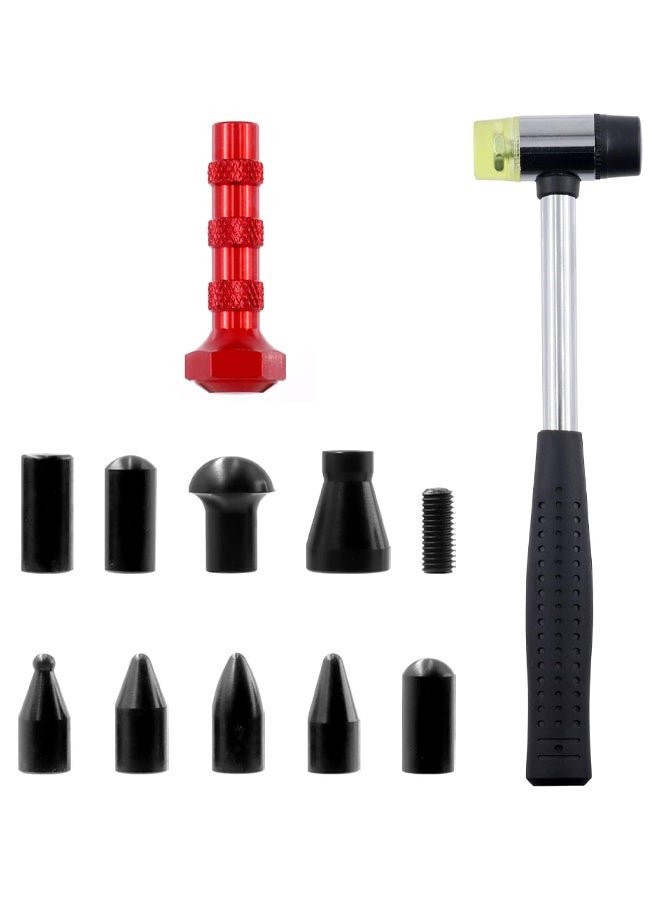DUNISO 11Pcs Paintless Dent Repair Tool Kits, One Dent Rubber Hammer with 9 Different Shaped Heads Tips and 1 Metal Tap Down Pen , Dent Removal Tap Down Tools,Sturdy and Durable,for Cars Dent Repair
