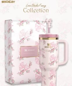 Stanley Love Shack Fancy H2.0 Flow State 40oz Rosa Beaux Pink Tumbler, Stainless Steel Vacuum Insulated Quencher with Lid, Straw, Pouch and Stopper in Elegant Gift-Ready Packaging, Keeps Drinks Cold for Hours