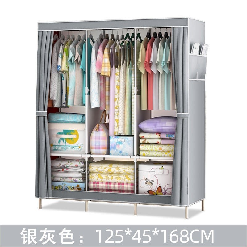 Simple Wardrobe Fabric Steel Frame Single Double Cloth Wardrobe Storage Simple Modern Economical Bedroom Assembled Wardrobe