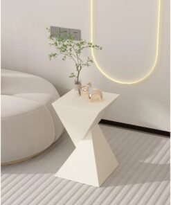 Kutis Geometric Sofa Side Table Coffee Table End Table For Living Room And Bedroom Steel White 32x32x50 cm