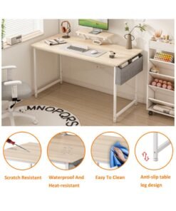 Alternative view of SHEIDLIN Modern Home Office Computer Desk with Storage Bag & Monitor Stand, Simple Style Writing Study Desk, Laptop Table, 110 x 50 x 73cm