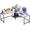 ADEBOLA Gaming Table with Bookshelf,L-shaped Corner Desk Bring 4 Storage Shelves, Used as Computer Table,Study Desk,Home Office Desk and Workstation