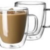 Lukadah 2 Pcs Double Wall Insulated Glasses Espresso Mugs, Glass Coffee Mugs with Handle, Insulated Layer Coffee Cups, Clear Borosilicate Glass Mugs | Perfect Coffee Mugs for Espresso, Cappuccino, Latte, American,Tea Bag, Hot Beverages