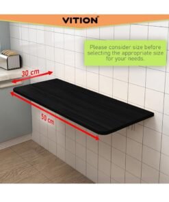 VITION Computer Wall Mount Stand Folding Wall-Mounted Drop-Leaf Table,Metal Folding Shelf Bench Table Bracket (30 x 50cm) Black