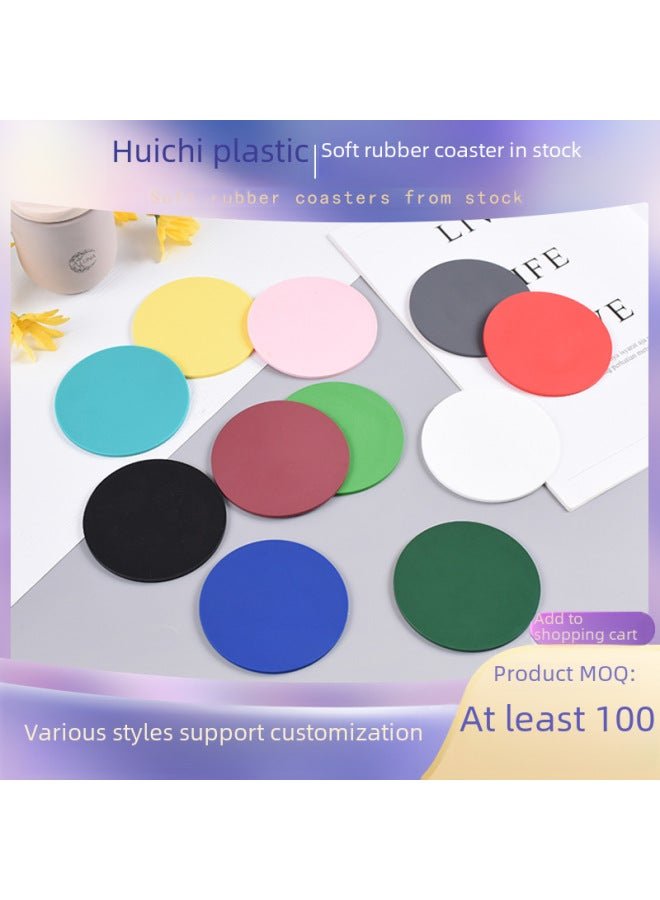 PVC Soft Rubber Coaster Hotel Supplies Advertising Round Heat Insulation Pad Plate Non-slip Silicone Coaster Fixed Logo-Color:Turquoise-Specifications:9cm