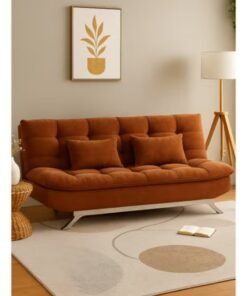 Harmony Home Suede Fabric Sofa Bed – Modern Folding Convertible Sofa Bed with Pillow, Compact Space-Saving Design for Living Room, Apartment, Dorm & Office - Brown