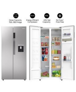 NIKAI 750L/410L Gross Net, Side By Side Double Door Refrigerator With Energy Effecient Inverter Compressor, Temp Display Mirror, High Efficient Defrosting, Steel Finish Body 474.5 kW NRF750SBSD5 Silver