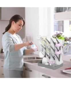 Beauenty Baby Bottle Drying Rack - Space-Saving Bottle Washer & Drying Rack for Baby Essentials, Countertop Vertical Rack with Brushes Holder, Detachable Travel Bottle Rack for Accessories