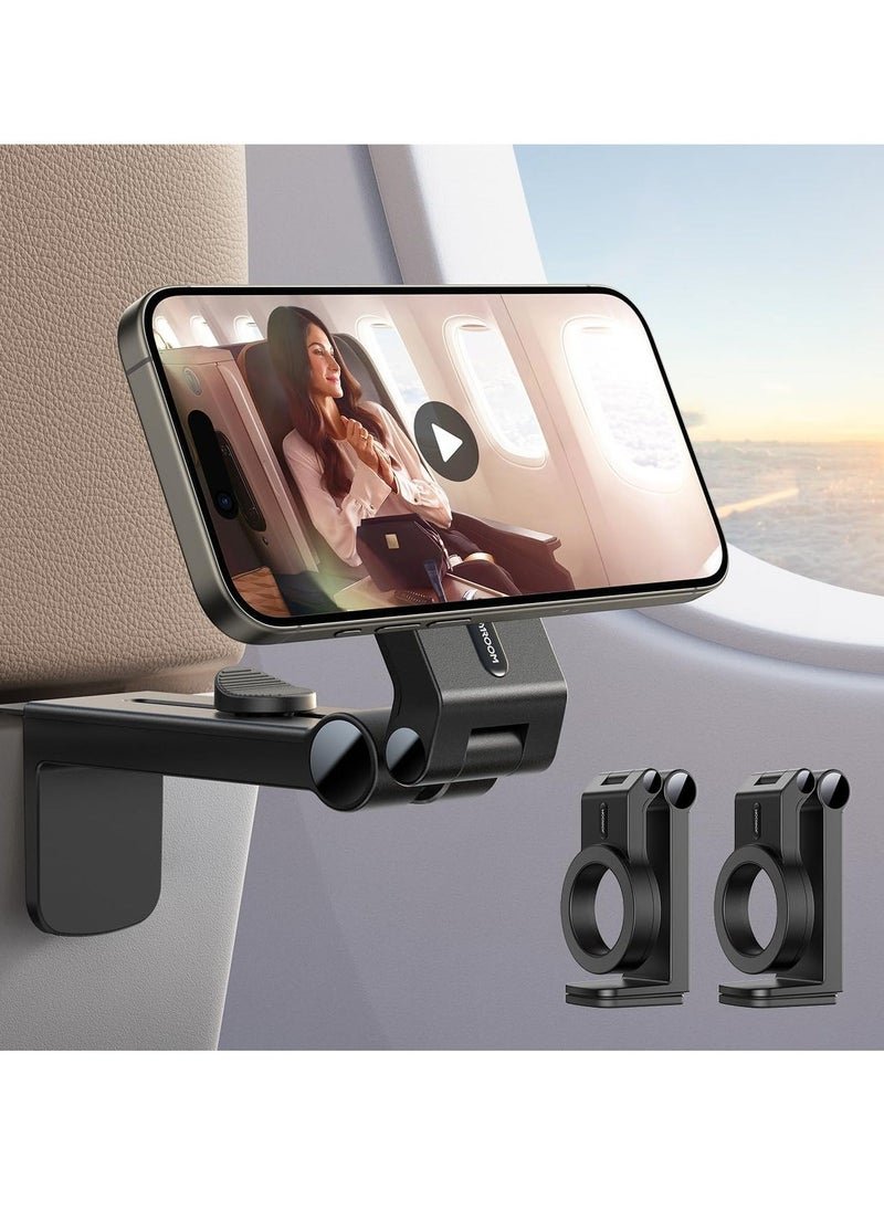 ELTRAZONE 2-Pack Airplane Phone Holder Hands-Free Mount, Travel Essential for iPhone 15 Pro Max, 14/13/12, Magsafe Compatible, Adjustable Stand for Airplane Tray Table