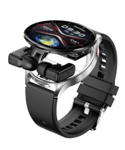 porodo Pulse Smart Watch with Wireless Earbuds, Leather & Silicone Straps, Android 5.0 and iOS 10.0 and Above - Black