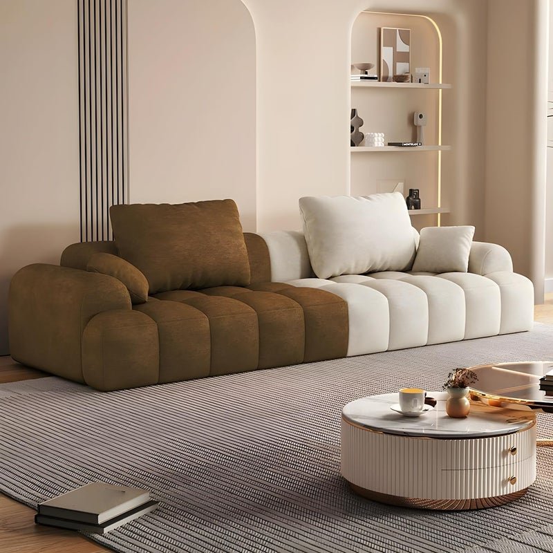 Comfynest Extra Long Modern Wood Framed Sofa With Standard Seat Size And Foam Filling - Anti Cat Scratch Fabric 240 X 96 X 65 Cm Dark Coffee/Beige