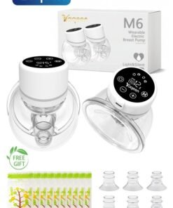 Yaqeen Portable hands-free ergonomic electric breast pump (2-pack), with LCD display, BPA-free, 4 modes, 12 suction levels, includes 10 milk storage bags and 6 different sized rubber stoppers.