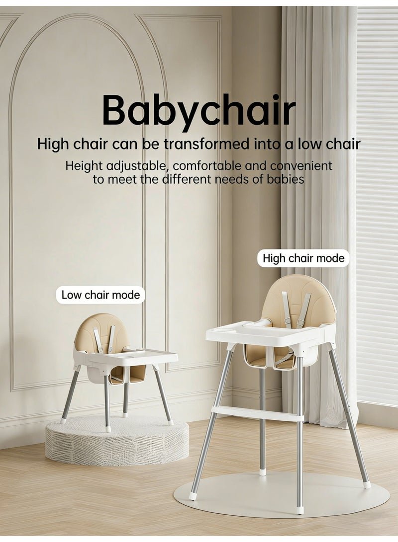KOYIS 2-in-1 Baby High Chair, Height Adjustable Highchair for Babies and Toddlers, With Cushion Footrest Tray and Safety Belt, Booster Seat for Kitchen, Dining & Outdoor Use, Easy to Clean & Storage, From 4 months to 4 years old - White