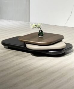 C&C Home Multipurpose Use Rotatable Pebble Shaped Design Coffee Table Durable Wood Built Center Table Luxury Style Serving Table Decorative Table for Living Room Home Office 140x80x28 cm