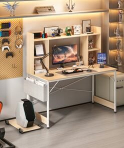 ADEBOLA Study Desk with Bookshelf, Writing Desk for Kids,Computer Table Home Office Desks With Storage Bag,CPU Holder, Storage Rack