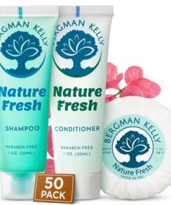 BERGMAN KELLY Round Hotel Soap Bars, Shampoo & Conditioner 3-Piece Set (1 oz each, 150 pc, Nature Fresh), Delight Your Guests with Refreshing & Soothing Mini Travel Toiletries & Bulk Amenities