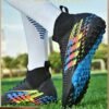 roaiss High Top Short Spike Football Shoes for Men Professional Training Anti-Slip Wear-Resistant Soccer Cleats Teens Comfortable Breathable Odorless Sports Spikes with Rubber Sole