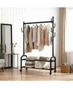 YQbest Fashionable and Versatile Coat Rack and Clothes Hanger Stand with Wheels,for a Sleek and Organized Living Space(Black) 165x100x37cm