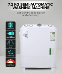 GEEPAS Twin Tub Semi-Automatic Washing Machine| High Back Control Panel and Semi-Automatic Top Load Washing Machine, Ripple Pulsator| Highly Effecient with Classic Design 400 W GSWM6468 White 400 W GSWM6468 White