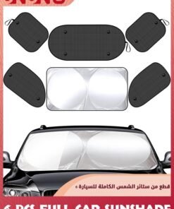 UNUNS Universal Car Window Shades Set,6 Pcs Auto Window Sunshades Privacy Curtains-Sun Visor Windshield Shade+4 Front Rear Side Window Shade Cling Sunshade,100% Block Light For Breastfeeding,Camping