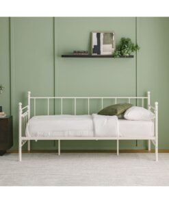 DANUBE HOME Bella Arrow 90x200 Metal Day Bed Without Mattress | Convertible Sleeping Sofabed | Comfortable Living Room Furniture L209xW96.8xH100cm - White
