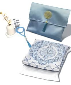 Sunnaltree 3PCS Prayer Mat Set, Beautiful Prayer Mat, With Pouch and Tasbih, Premium Quality Skin Friendly Materiel, Foldable Prayer Carpet Mat, Ideal for Home, Travelling, At Office, At Work, For Ramadan, Eid Etc, Best Gift Idea Prayer(Blue)