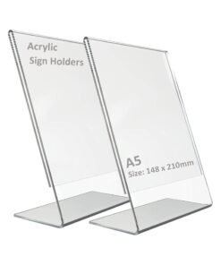 TPGP Acrylic Sign Holders A5, Plastic Display Stands A5 Acrylic L-Shaped Base Menu Holders for Tables, Poster Counter Leaflet Sign Stands for Restaurant, Hotel, Office, Shop, Stall, 2 Pack