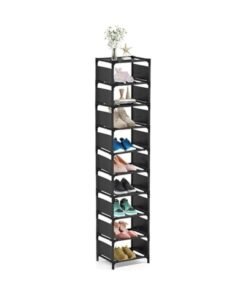 TRASSLE Space Saving 10 Pairs Tall Shoes Organizer Shoe Shelves, Narrow Shoe Rack Stackable Cubby Storage for entryway,Closet,Cabinet,Bedroom,Garage,Wardrobe, Over Door,Hallway