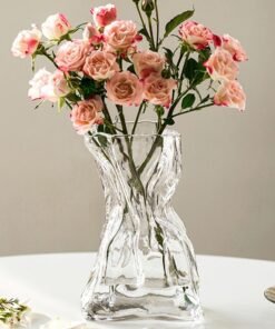 DUNISO Creative Clear Glass Vase Craft Aesthetic Decorative Small Flower Vase Hydroponic Plant Desktop Ornament Metal Geometric Vase for Flowers Rose Home and Office