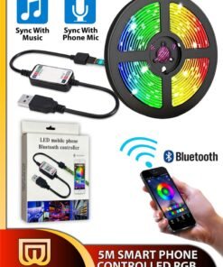 DBLEW 5M Flexible Smart Bluetooth RGB LED Strip Light Sync to Music Lighting for Home Decor Kitchen Bedroom Car Bike Hotel Outdoor Bar Parties Garden Desktop Decoration Mobile App Control USB Powered