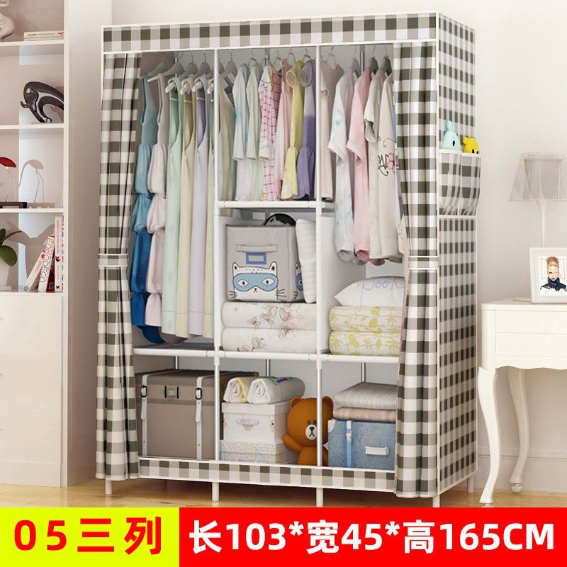 Simple Wardrobe Fabric Steel Frame Single Double Cloth Wardrobe Storage Simple Modern Economical Bedroom Assembled Wardrobe