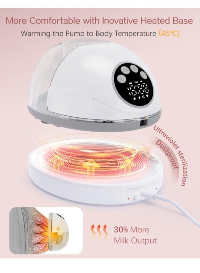 chiteng Heated Electric Breast Pump Hands Free, Wearable Breastfeeding Pump with Voice Reminder & Auto-Stop Function, 4 Modes/ 12 Levels Hospital Grade Suction, 1200mAh Long Battery Life