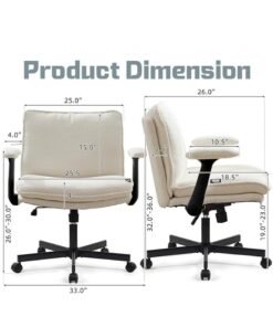 Alternative view of DROGO Criss Cross Legged Office Chair for Work at Home, Breathable Fabric, Flip up Armrest, Adjustable Height & Tilt Lock Recline Accent Chair for Long Hours Sitting Comfort | Swivel Computer Chair for Home Office Beige