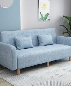 Comfynest Seats 3 Modern Small Solid Wood Frame Foam Filled Sofa With Square Arm - Flannel 150 X 65 X 75 Cm Light Blue