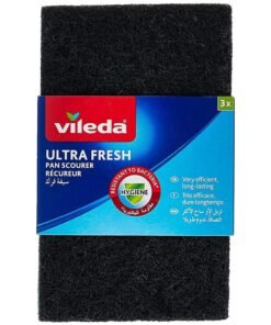 Vileda Ultra Fresh Pan Flat Scourer 3 Pcs, Antibacterial, Abrasive fiber, Durable, Multipurpose - Black & Green (3 Pcs Per Pack) Green/Black