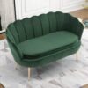 Wooden Twist Flared Arm Solid Wood Metal Legs Velvet Fabric Loveseat Modern Chaise Lounge ( Green )