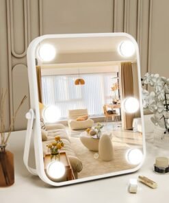 XiuWoo Vanity Mirror with Lights, Hollywood Makeup Mirror with Light, 10"x12" Lighted Desktop Makeup Mirror with 6 Dimmable LED Bulbs, Cosmetic Makeup Mirror with Stand, Smart Touch Control