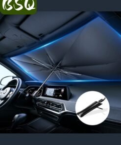 BSQ Foldable Car Windshield Sunshade |Retractable Umbrella Design with Titanium Silver Alloy & Nano Coating| UV Protection, Heat Insulation|and Universal Fit for Most Cars & SUVs|Titanium Silver (Large)