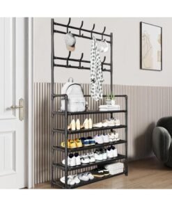 Alternative view of BLOOMING TIME Industrial Entryway Storage Organizer – Freestanding Metal Frame, Coat Rack & Shoe Bench Rack, Multi‑Function Hallway Organizer with Hooks ，for Bedroom, Hallway, Entryway, Office, Living Room