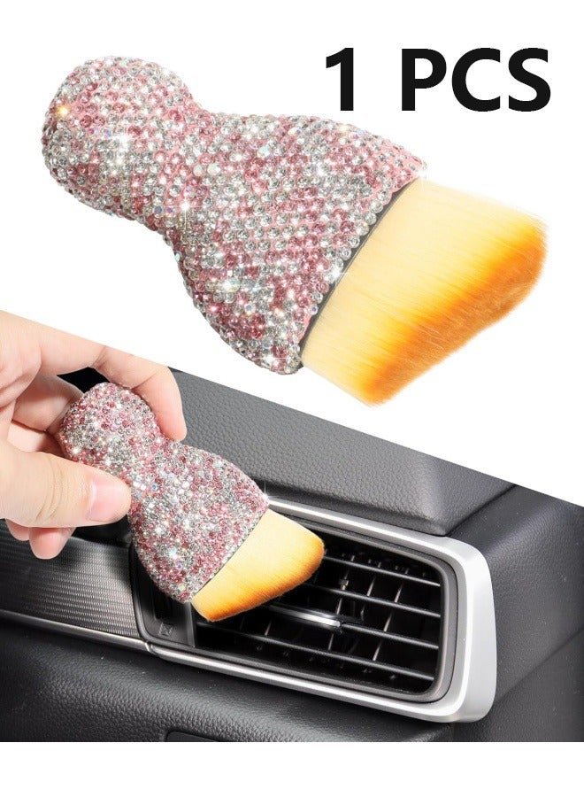 Car Detailing Brush,Car Interior Dust Sweeping Soft Brush,Bling Car Accessories for Women,Car Interior Cleaning Tool with Diamond,Auto Interior Dust Brush for Dashboard(Pink)
