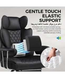 GTPLAYER Big & Tall Home Office Chair with Pocket Spring Lumbar Support, Ergonomic Comfortable Wide Office Desk Computer Gaming Chair with Outward Fixed Soft Armrests & Footrest PU Leather, black