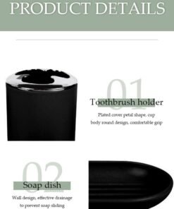 Alternative view of DUNISO 4 pieces of Bathroom accessories set, toiletries gift set, plastic and ABS bathroom storage set, with lotion bottle, toothbrush holder, mouthwash cup, soap tray (black)