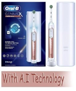 Oral-B Genius X Electric Toothbrush with Artificial Intelligence, App Connected Handle, Travel Case, 6 Mode Display with Teeth Whitening, Rose Gold