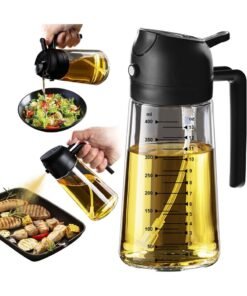 Streamflow 16oz Olive Oil Dispenser Bottle for Kitchen - 2 in 1 Oil Dispenser and Oil Spray for Cooking, Air Fryer, Salad, 470ml Olive Oil Sprayer Black