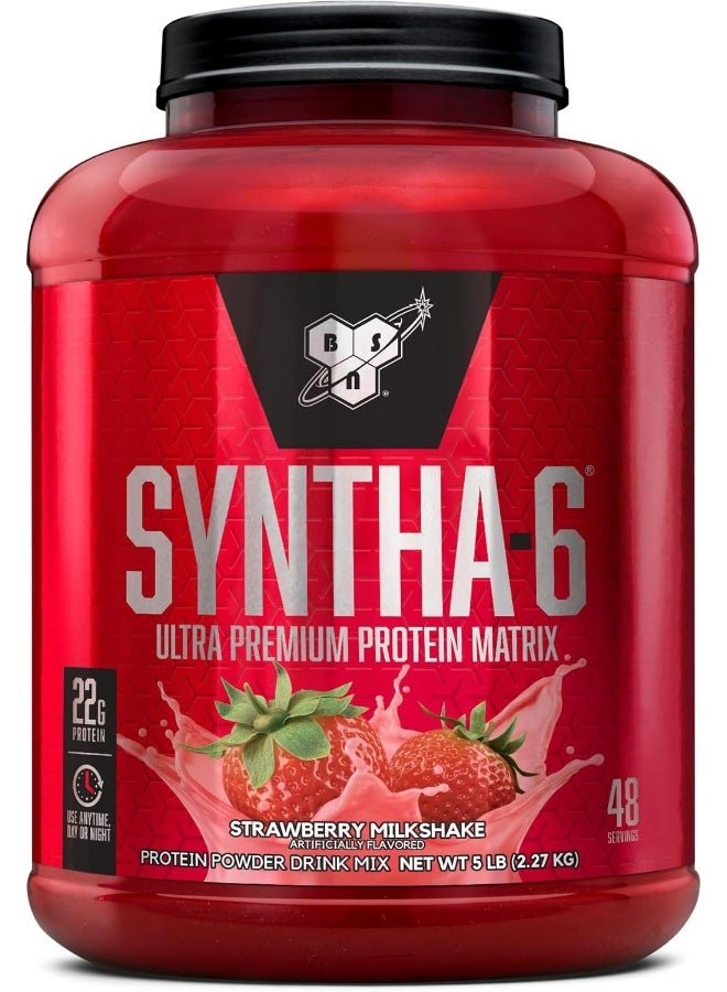 BSN Syntha-6 Ultra Premium Protein Matrix, Whey Protein Powder, Micellar Casein, Milk Protein Isolate Powder - Strawberry Milkshake, 5 lbs, 48 Servings (2.27 KG)