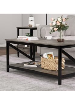 Alternative view of Coffee Table End Table Sofa Center Table with 2 Tier Storage Shelf and Adjustable Table Leg Tea Table Desk Computer Desk for Living Room  Bedroom Office (100*55*43cm)