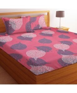 BSB HOME Premium Glace Cotton 180 TC KING Fitted Bedsheet Set –  with 2 Pillow Covers 183x198 +25 cm(72x78 + 10 inches & 18x28 inches) – Pink