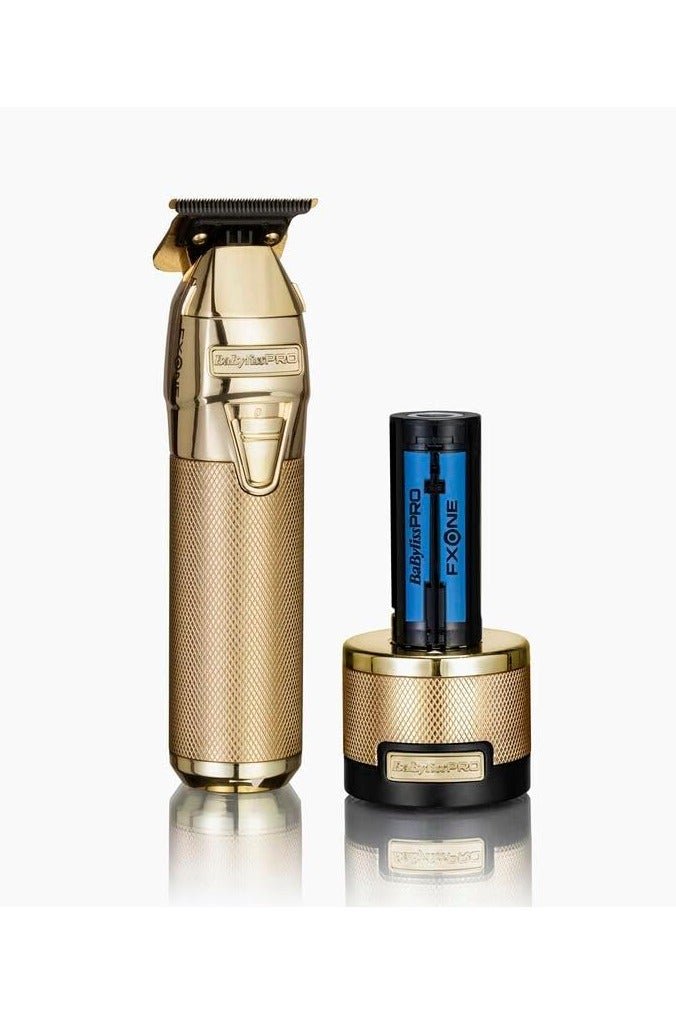 BabylissPRO FXONE All-Metal Gold Skeleton Trimmer | T-Blade | 7200 RPM Motor | 3 Hr Runtime | Interchangeable Battery | Cordless | Ergonomic Grip | FX799GE | Pro Detailing Trimmer for Men