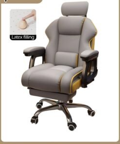 ROCKCAMEL Gaming Chair/Computer Chair/Office Chair With Retractable Footrest, High-Resilience Latex Lining,PU Leather, Ergonomic Design With Lumbar And Neck Support, Height And Backrest Adjustment, Steel Silent Caster Base, Suitable For home Or Office