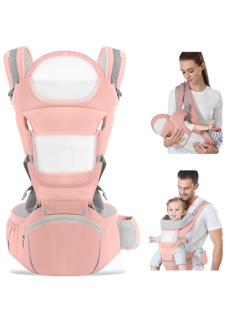 XICEN Baby Carrier with Hip Seat, 6 in 1 Newborns Sling and Wraps, Ergonomic Design Baby Sling Carrier, Pink Color